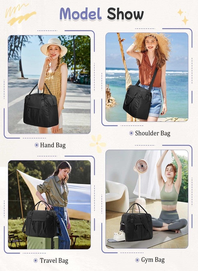 BJLFS Large Duffle Bag for Travel with Shoe Compartment, Puffer Weekender Bags for Women Travel Tote Carry on Duffel Bag for Airplanes, Personal Item Bag Gym Bag Women, Black - Image 2